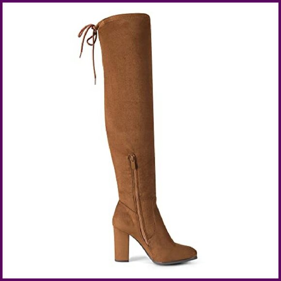 Women's Thigh High Over Knee Boots Block Mid Heel Faux Fur Lining - Picture 4 of 8